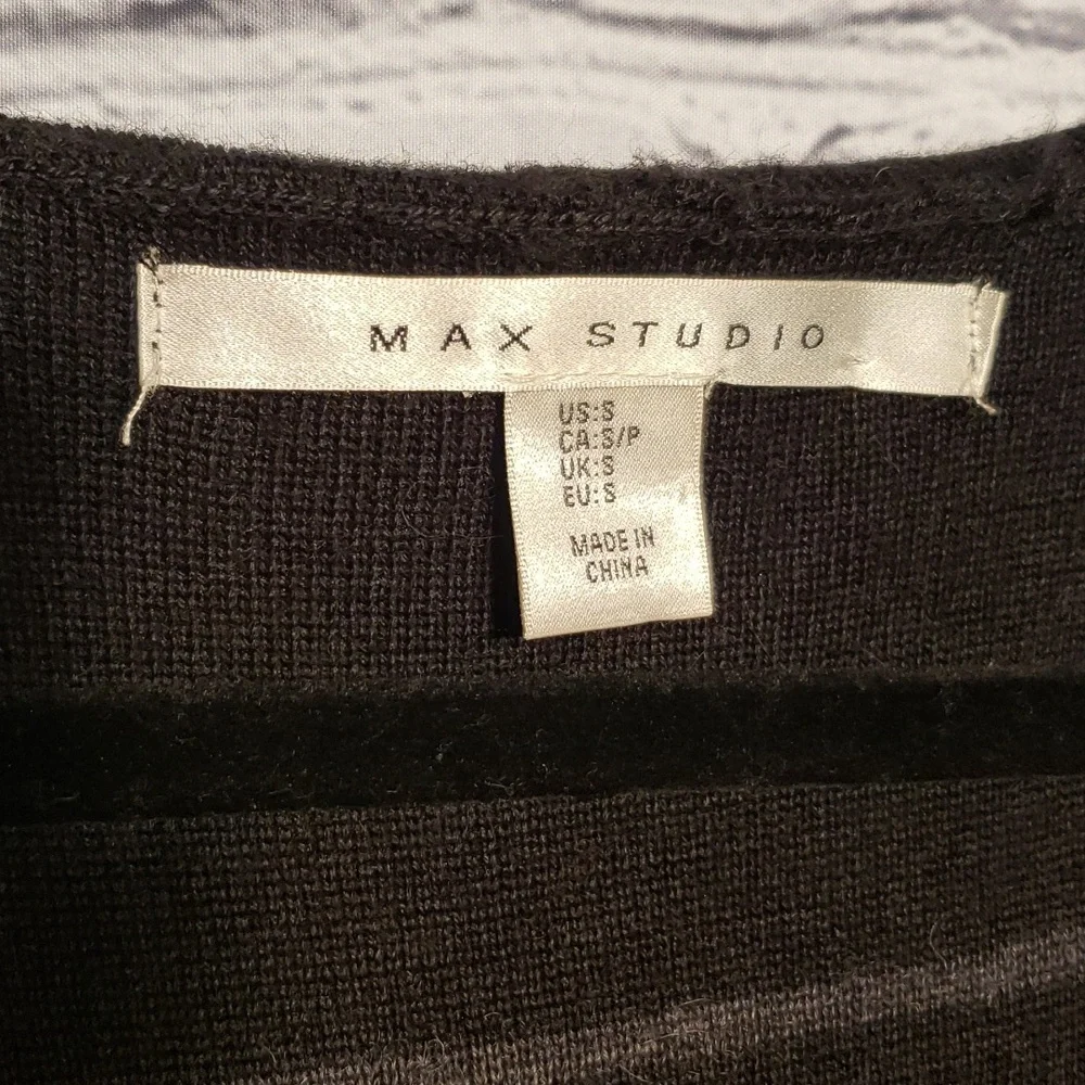 Max Studio cardigan w/ hood stripe black and grey wool SzS